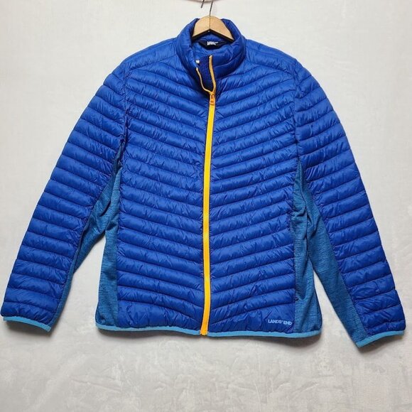 Lands End Primaloft Hybrid Blue Packable Puffer Yellow Zipper Mens Size L 42-44 - Picture 11 of 14